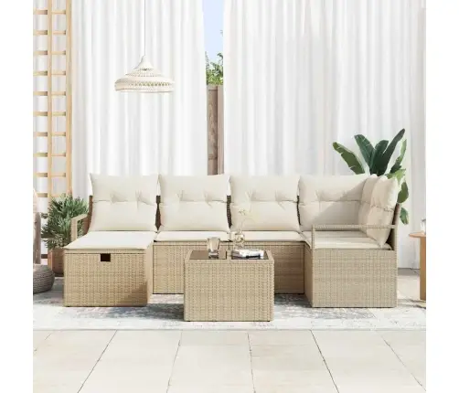 7 Daļu Dārza Dīvānu Komplekts Ar Spilveniem Bēšs Poli Rotangpalma Vidaxl