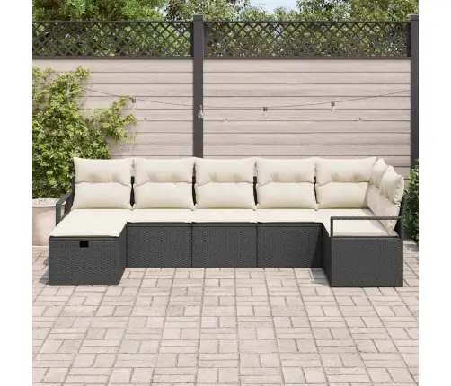 7 Daļu Dārza Dīvānu Komplekts Ar Spilveniem Melnā Polijas Rotangpalma Vidaxl