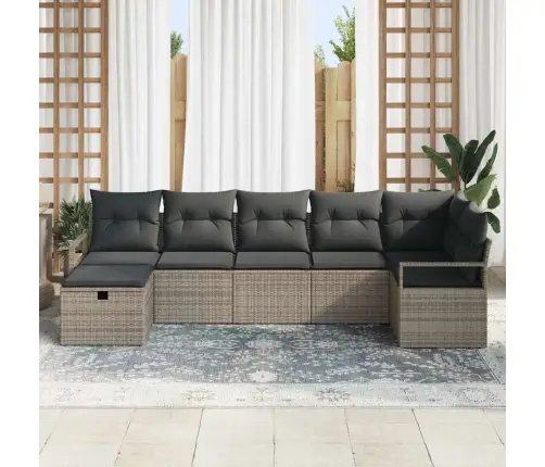 Dārza Dīvānu Komplekts 7 Pcs Pelēka Poliūtu Rotangpalma Vidaxl