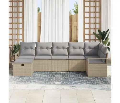 Dārza Dīvānu Komplekts 7 Pcs Bēša Poliūtu Rotangpalma Vidaxl