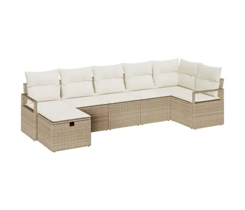 7 Daļu Dārza Dīvānu Komplekts Ar Spilveniem Bēša Poli Rotangpalma Vidaxl