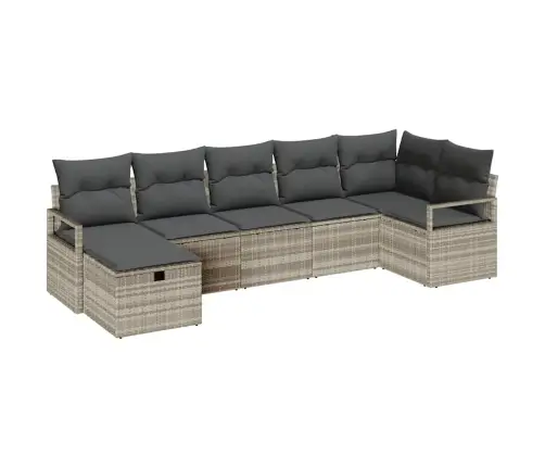 7 Daļu Dārza Dīvānu Komplekts Ar Spilveniem Gaiši Pelēkā Poli Rotangpalmas Vidaxl