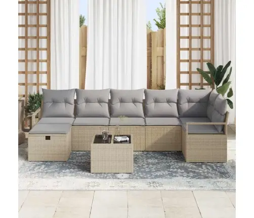 Dārza Dīvānu Komplekts 8 Pcs Bēša Poliūtu Rotangpalma Vidaxl