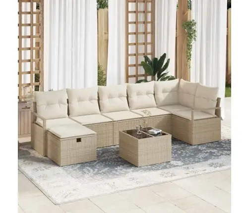Sodo Sofų Rinkinys Su Pagalve 8 Pcs Smėlio Poli Ratanas