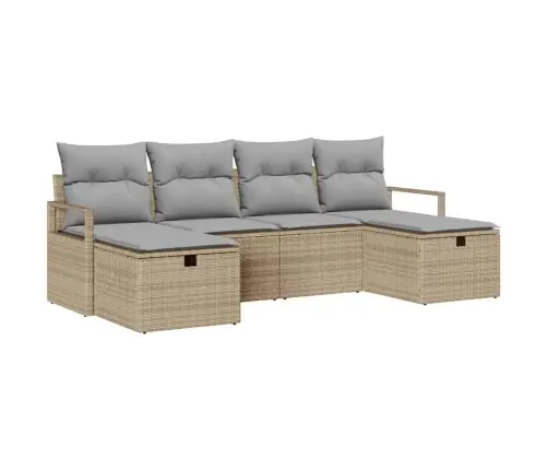 6 Daļu Dārza Dīvānu Komplekts Ar Spilveniem Bēšs Poli Rattan Vidaxl