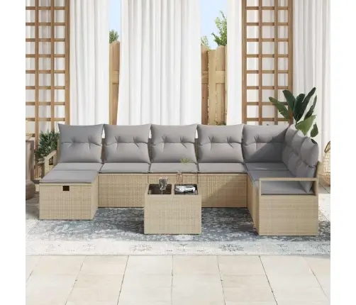 Dārza Dīvānu Komplekts 9 Pcs Bēša Poliūtu Rotangpalma Vidaxl