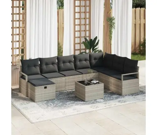 9 Daļu Dārza Dīvānu Komplekts Ar Spilveniem, Gaiši Pelēks, Poli Rattan Vidaxl