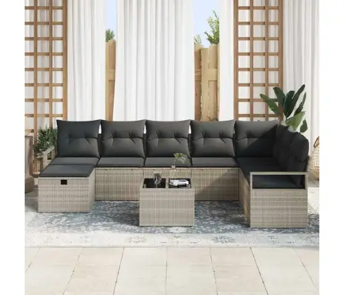 9 Daļu Dārza Dīvānu Komplekts Ar Spilveniem, Gaiši Pelēks, Poli Rattan Vidaxl