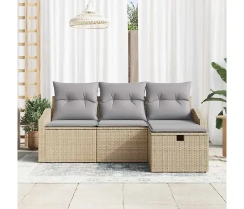 4 Daļu Dārza Dīvānu Komplekts Ar Spilveniem Bēšs Poli Rotangpalma Vidaxl