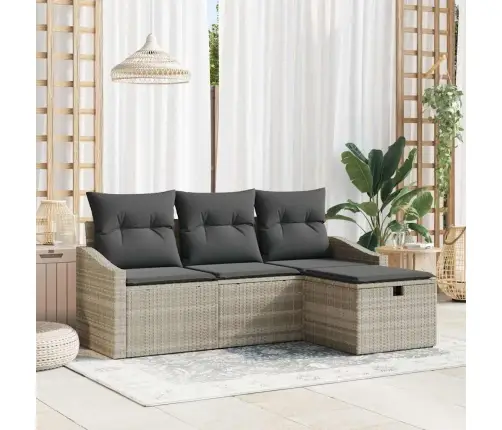 4 Gabalu Dārza Dīvānu Komplekts Ar Spilventiņiem, Gaiši Pelēks, Poli Rotangpalma Vidaxl