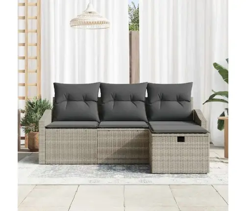 4 Gabalu Dārza Dīvānu Komplekts Ar Spilventiņiem, Gaiši Pelēks, Poli Rotangpalma Vidaxl