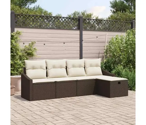 5 Daļu Dārza Dīvānu Komplekts Ar Spilveniem Brūnā Polietilēna Rotangpalma Vidaxl