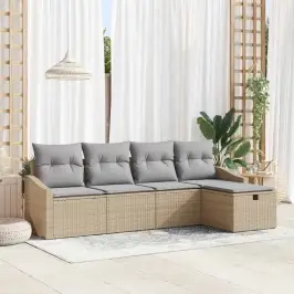 Sodo Sofų Rinkinys 5 Pcs Smėlio 233 X 117 X 85 Cm Poli Ratanas