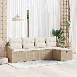 Dārza Dīvānu Komplekts Ar Spilvenu 5 Pcs Bēša 233 X 117 X 85 Cm Vidaxl