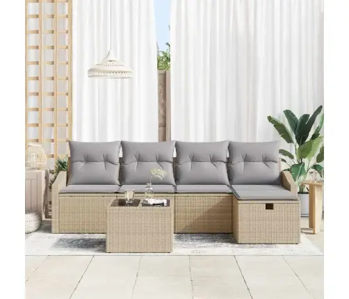 6 Daļu Dārza Dīvānu Komplekts Ar Spilveniem Bēšs Poliratan Vidaxl