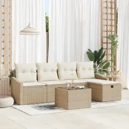 Sodo Sofų Rinkinys 6 Pcs Smėlio 55 X 55 X 37 Cm Poli Ratanas