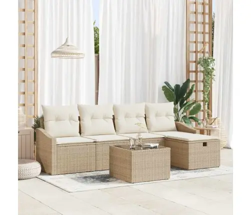 6 Daļu Dārza Dīvānu Komplekts Ar Bēšiem Spilveniem, Poliratānā Vidaxl