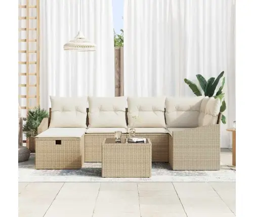 7 Gab. Dārza Dīvānu Komplekts Ar Spilveniem Bēšs Poli Rotangpalma Vidaxl