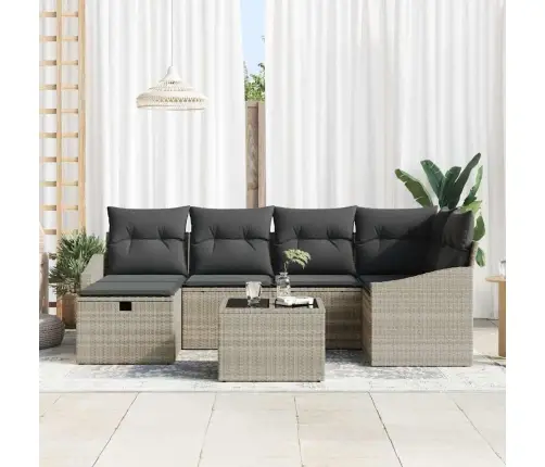 7 Gabalu Dārza Dīvānu Komplekts Ar Spilveniem Gaismas Pelēkā Polietilēna Rotangpalma Vidaxl