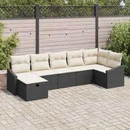 Sodo Sofų Rinkinys 7 Pcs Juoda 55 X 62 X 69 Cm Poli Ratanas