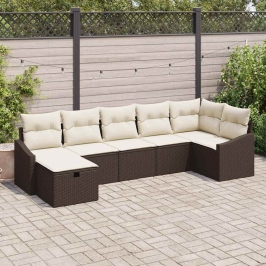Sodo Sofų Rinkinys 7 Pcs Ruda 55 X 62 X 69 Cm Poli Ratanas