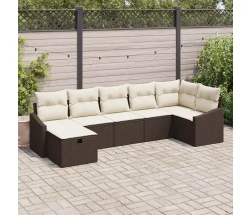 7 Daļu Dārza Dīvānu Komplekts Ar Spilveniem Brūns Poli Rotangpalma Vidaxl