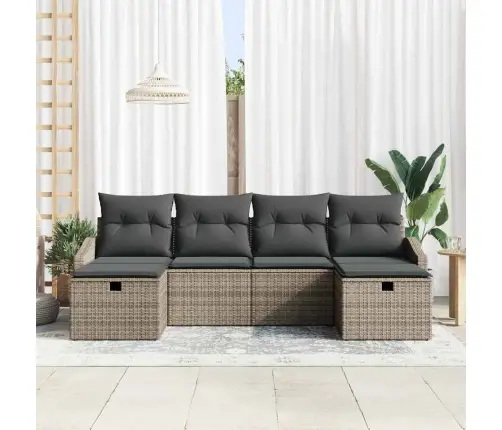 6 Gabalu Dārza Dīvānu Komplekts Ar Spilveniem Pelēkā Poli Rotangpalma Vidaxl