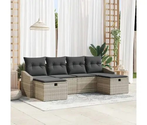 6 Daļīgais Dārza Dīvānu Komplekts Ar Spilveniem Gaiši Pelēkā Poli Rotangpalmas Vidaxl