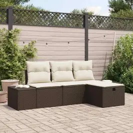 Dārza Dīvānu Komplekts Ar Spilvenu 4 Pcs Brūna 55 X 62 X 69 Cm Vidaxl