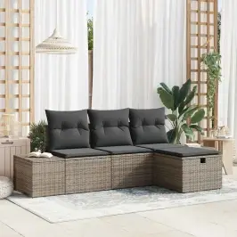 Sodo Sofų Rinkinys 4 Pcs Pilka 55 X 62 X 69 Cm Poli Ratanas