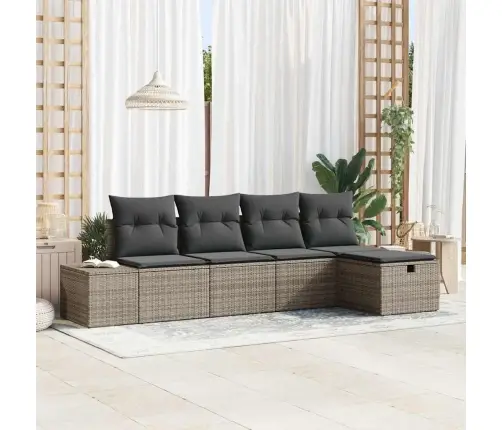 5 Gabalu Dārza Dīvānu Komplekts Ar Spilveniem Pelēkā Poliratanā Vidaxl