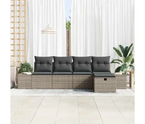 5 Gabalu Dārza Dīvānu Komplekts Ar Spilveniem Pelēkā Poliratanā Vidaxl