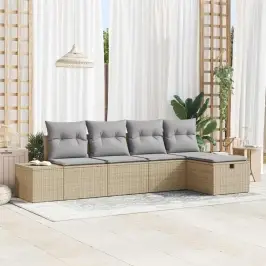 Sodo Sofų Rinkinys 5 Pcs Smėlio 55 X 62 X 69 Cm Poli Ratanas