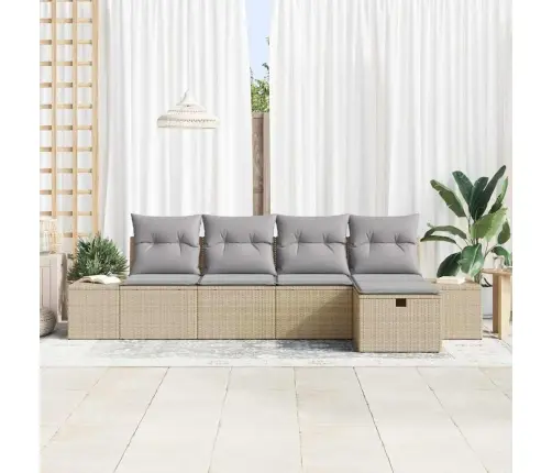 5 Daļīgs Dārza Dīvānu Komplekts Ar Spilveniem Bēšs Poli Rotangpalma Vidaxl