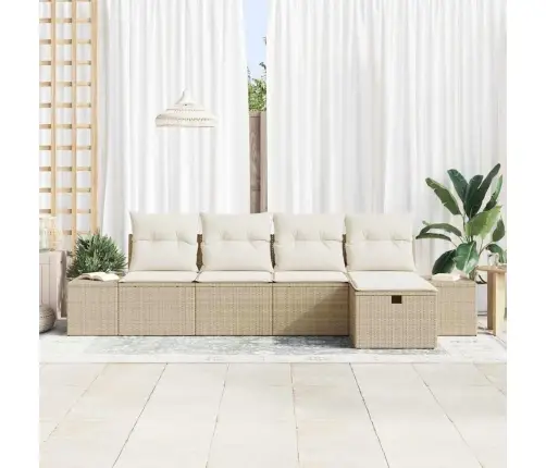 5 Daļu Dārza Dīvānu Komplekts Ar Spilveniem, Bēšs Poli Rotangpalma Vidaxl