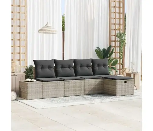 5 Gabalu Dārza Dīvānu Komplekts Ar Spilventiņiem Gaismas Pelēkā Poli Rotangpalma Vidaxl