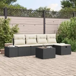 Sodo Sofų Rinkinys 6 Pcs Juoda 55 X 62 X 69 Cm Poli Ratanas
