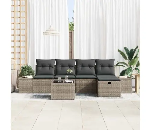 6 Daļu Dārza Dīvānu Komplekts Ar Spilveniem Pelēks Poli Rotangpalma Vidaxl