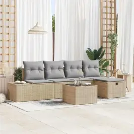 Dārza Dīvānu Komplekts Ar Spilvenu 6 Pcs Bēša 55 X 62 X 69 Cm Vidaxl
