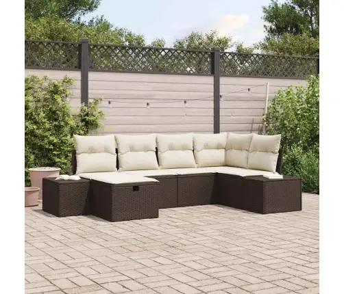 6 Daļu Dārza Dīvānu Komplekts Ar Spilveniem, Brūnas Polietilēna Rotangpalmas Vidaxl