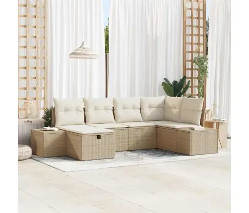 6 Gabalu Dārza Dīvānu Komplekts Ar Spilveniem Bēšs Polietilēna Rotangpalma Vidaxl