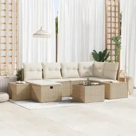 Dārza Dīvānu Komplekts Ar Spilvenu 7 Pcs Bēša 55 X 62 X 69 Cm Vidaxl
