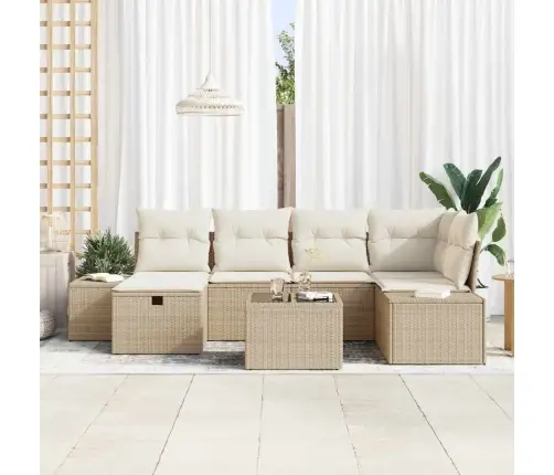 7 Gabalu Dārza Dīvānu Komplekts Ar Spilveniem Bēšs Poli Ratans Vidaxl