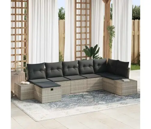 7 Daļu Dārza Dīvānu Komplekts Ar Spilveniem Gaiši Pelēks Poli Rotangpalma Vidaxl