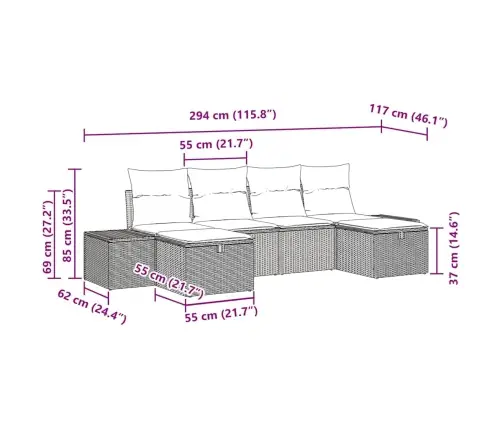 6 Daļu Dārza Dīvānu Komplekts Ar Spilveniem - Melns Polirattans Vidaxl