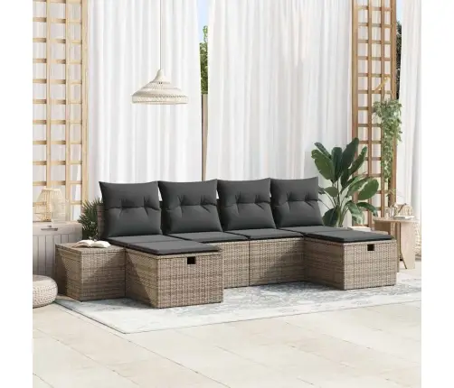 6 Gabalu Dārza Dīvānu Komplekts Ar Spilveniem - Pelēka Poli-Rotangpalma Vidaxl