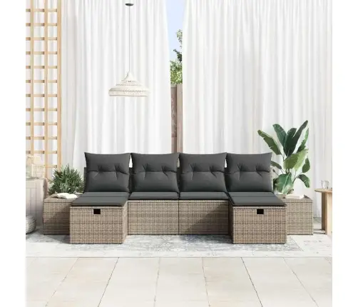 6 Gabalu Dārza Dīvānu Komplekts Ar Spilveniem - Pelēka Poli-Rotangpalma Vidaxl