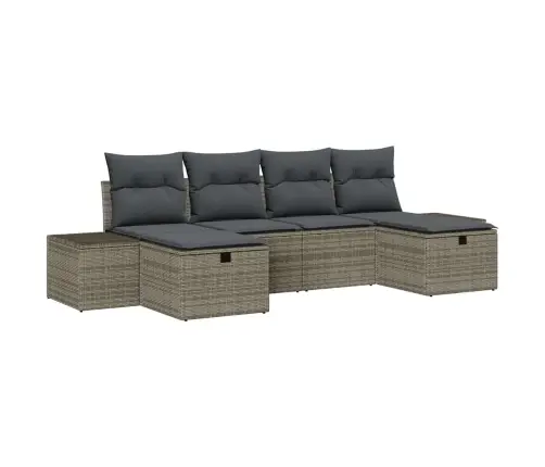 6 Gabalu Dārza Dīvānu Komplekts Ar Spilveniem - Pelēka Poli-Rotangpalma Vidaxl