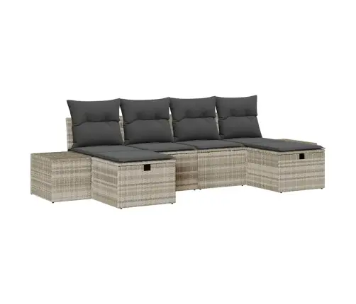 6 Daļu Dīvānu Komplekts Ar Spilveniem - Gaiši Pelēks Polietilēna Rotangpalma Vidaxl