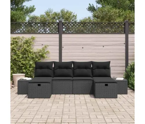 Dārza Dīvānu Komplekts Ar Spilvenu 6 Pcs Melna Poliratāns Vidaxl